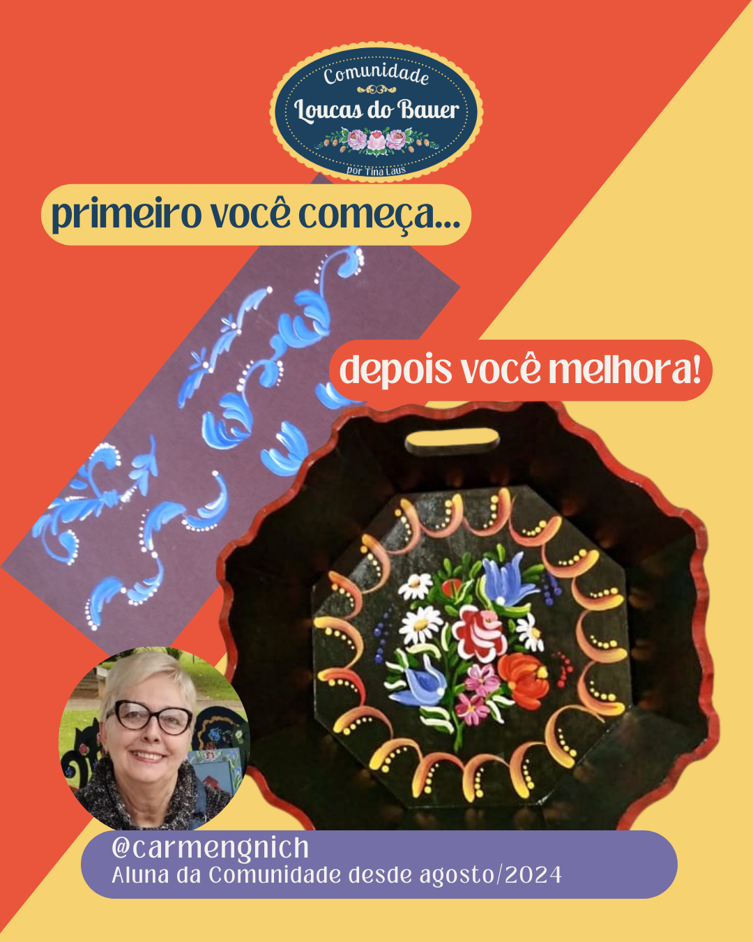 Evolução de aluna — pintura Bauer antes e depois